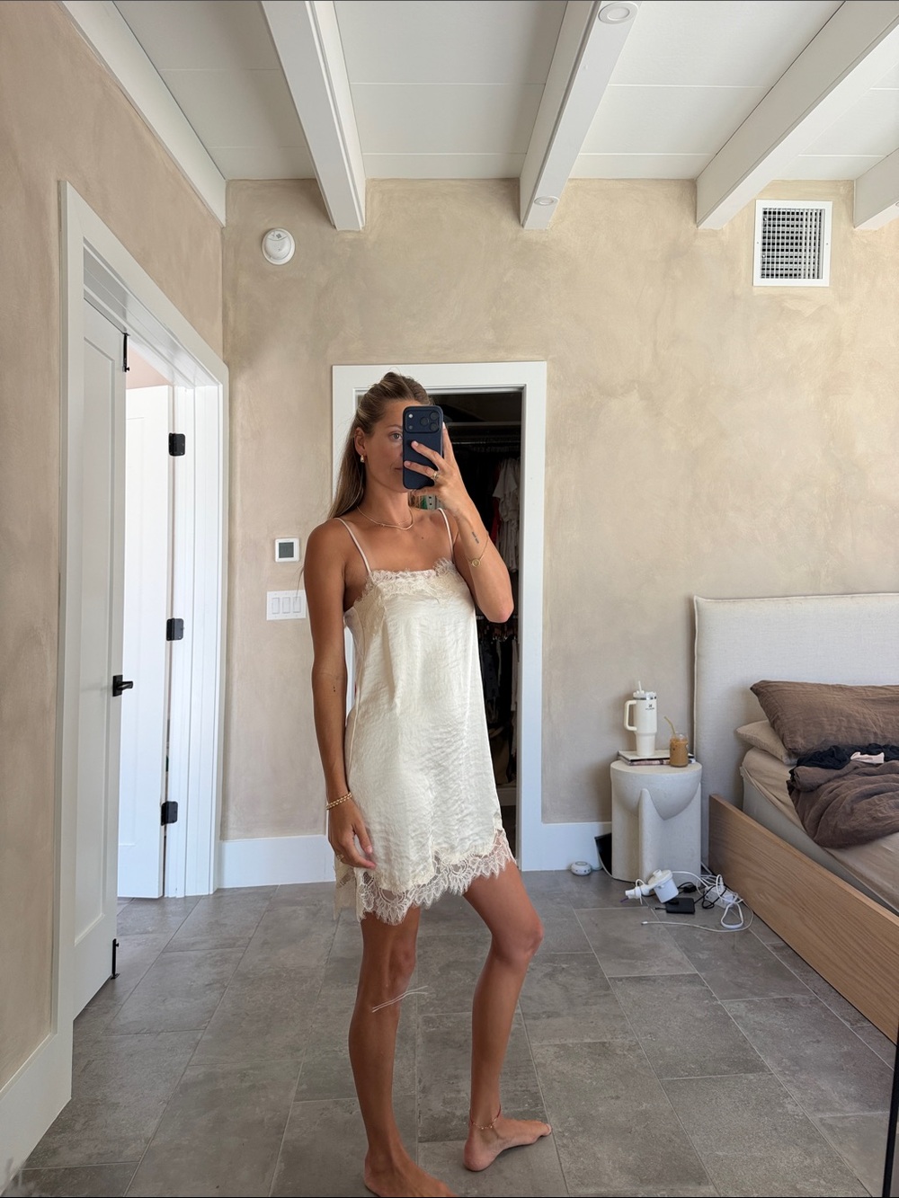 H&M Lace-Trim Slip Dress in Cream - Picture 2 of 5